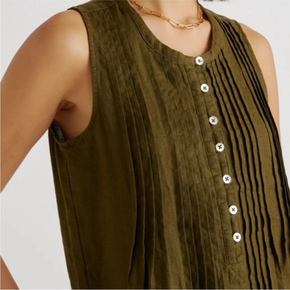 Quince 100% European Linen Sleeveless Swing Dress- Martini Olive-S - Picture 2 of 9